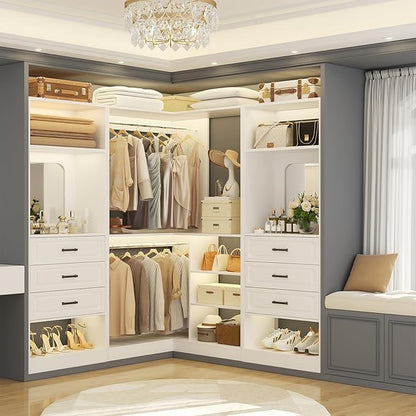 Unikito 50” Freestanding Closet System with 6 Drawers, 4FT Closet Organizer Wardrobe with Storage Shelves and Mirror, Sturdy Wood Walk-in Closet Systems for Bedroom, Max Load 1000 LBS, White
