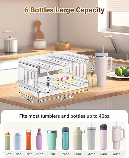 Water Bottle Organizer for Stanley Cup Accessories, Cabinet Organizers and Storage for Meoky 40 oz Tumbler with Handle, Fridge Tumbler Organizer Kitchen Gadgets Gifts, 2Pack Large-6-bottle