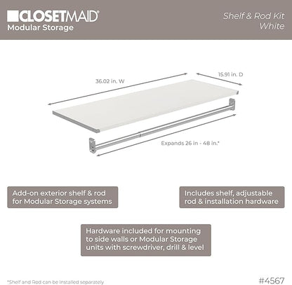 ClosetMaid Modular Closet Collection Shelf and Hang Rod Accessory Kit, 36-Inch Shelf and Hang Rod Kit