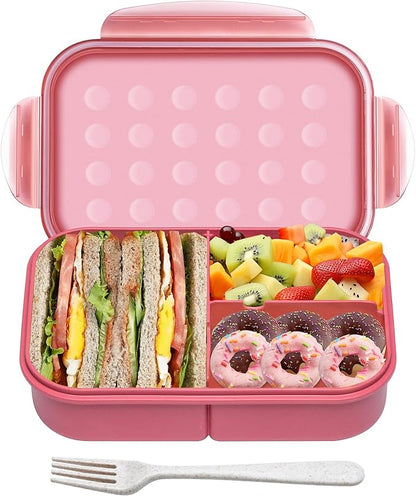 Wheat Straw Lunch Box, Leakproof 3-Compartment Bento Box for Kids & Adults, BPA-Free Lunch Containers, Microwave & Dishwasher Safe, 5.5 Cup (Muted Red)