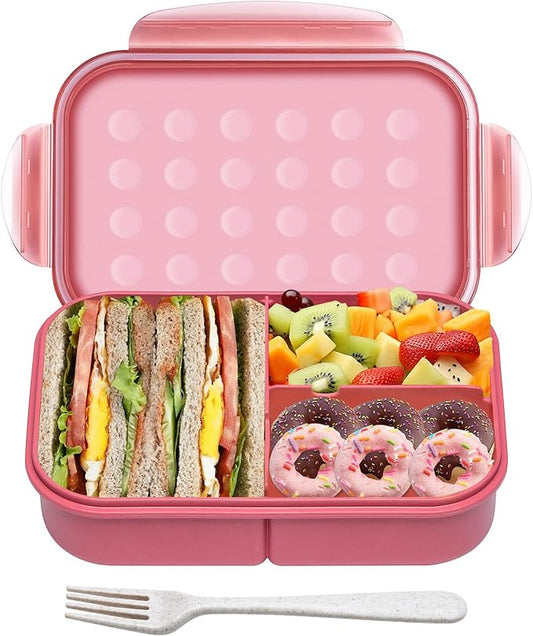 Wheat Straw Lunch Box, Leakproof 3-Compartment Bento Box for Kids & Adults, BPA-Free Lunch Containers, Microwave & Dishwasher Safe, 5.5 Cup (Muted Red)