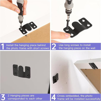 4 Pairs Interlocking Flush Mount Bracket Picture Hanging Hooks Black Stainless Steel Heavy Duty Photo Frame Hook Large Picture Hanger Buckle Furniture Connector Headboard Wall Mounting Hardware