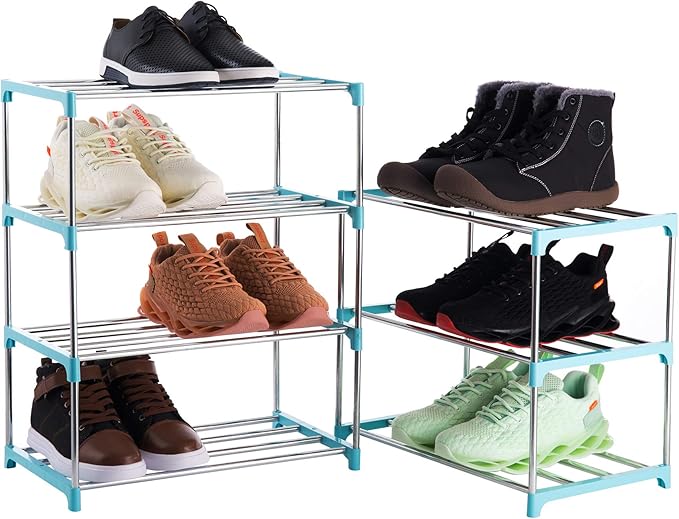 3-Tier Stackable Small Shoe Rack, Lightweight Shoe Shelf Storage Organizer for Entryway, Hallway and Closet(Blue)