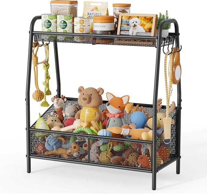 Full Metal Dog Toy Basket, 23.6"x11.2"x7.9" Large Dogs Toy Bin with Storage Organizer, Chew-Resistant Toy Box for Dog Stuff Accessories, Pet Toy Storage Holder for Cat Dogs Essential Supplies