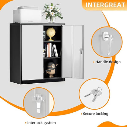 INTERGREAT Metal Storage Cabinet with Doors and Shelves,Lockable Storage Cabinet for Office,36”Black Grey Metal Utility Cabinet Garage Cabinets for Home Office, Garage, Kitchen, Shop