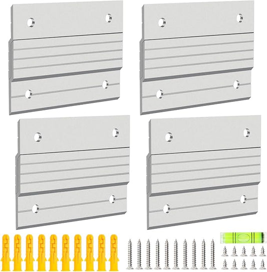 4 Pairs French Cleat Picture Hanger, Luxiv Metal Mounting Bracket for Photo Frames Aluminum Z Hanger, Wall Mount Mirror Bracket Z Bar Hanging Picture Ledges with Screws, Level Tool (4 inches)