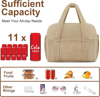 Corduroy Lunch Box Lunch Bag for Women Men, Cute Strawberry Small Insulated Reusable Work Leakproof Simple Lunch Boxes Tote Bag Adults Cooler Bag