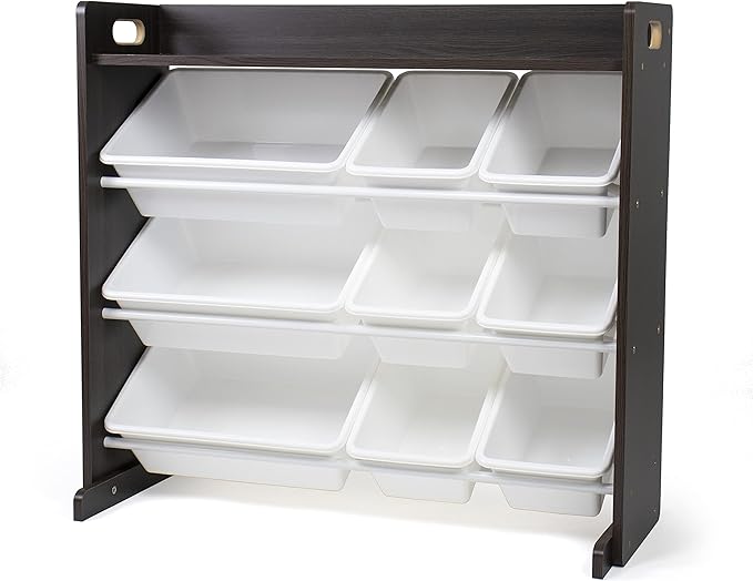 Humble Crew Toy Storage Organizer with Top Shelf and 9 Removable Bins, Espresso/White – Toddler Bookshelf with Toy Organizer - Modern Toy Rack Ideal for Kids' Rooms, Playrooms, and Nurseries