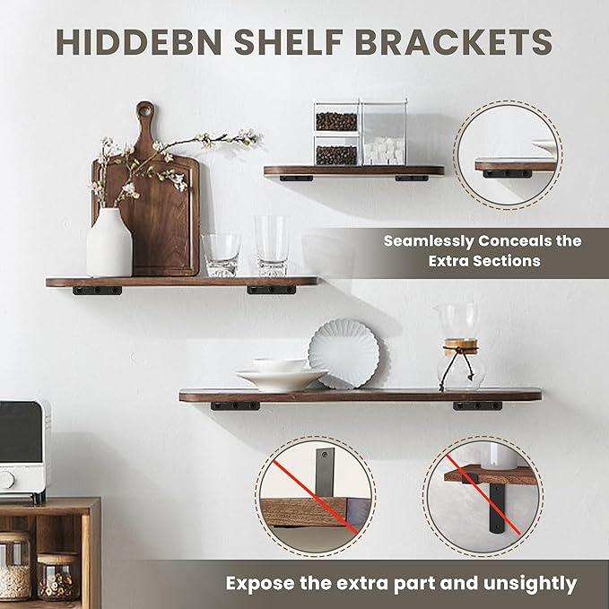 Alise Shelf Brackets 6 Inch,Heavy Duty Floating Shelf Bracket Mounting Brackets,Hidden L Brackets for Shelves,Metal Decorative Shelf Brackets Wall Shelf Supports Brackets DIY,Black,Pack of 4