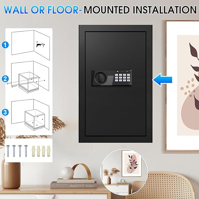 3.3 Cuft Large Fire Proof Safes for Home Use, Personal Fire Safe Box with Electronic Keypad and Spare Key, Removable Shelf, Digital Home Safe Fireproof Waterproof for Cash Documents Valuables