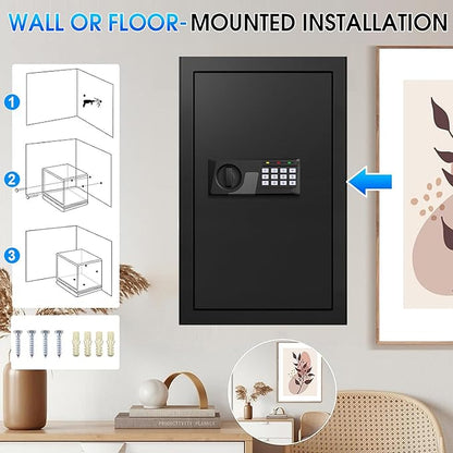 3.3 Cuft Large Fire Proof Safes for Home Use, Personal Fire Safe Box with Electronic Keypad and Spare Key, Removable Shelf, Digital Home Safe Fireproof Waterproof for Cash Documents Valuables