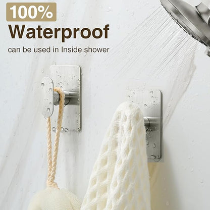 pickpiff Adhesive Towel Hooks for Bathroom: 20LB Extra Strong Wall Hanger for Shower Kitchen RV Dorm Apartment, Silver 8 Pack
