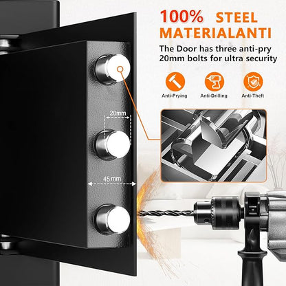 1.3 Cub Small Fireproof Safe for Home, Security Anti-Theft Fire Proof Safe Box with Spare Keys, Programmable Keypad and Alarm System, Digital Fireproof and Waterproof Safes for Document Money Medicine