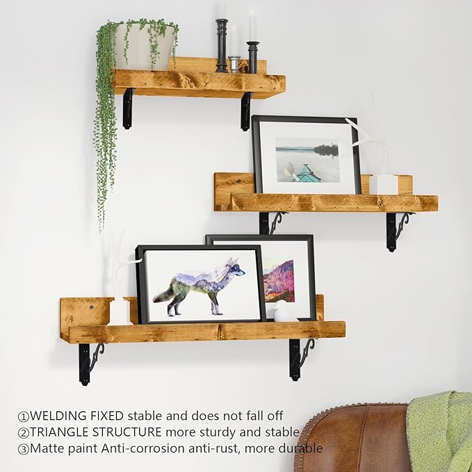 HOME MASTER HARDWARE Decorative Shelf Brackets 5x3-1/2 in Wall Mounted Floating Shelf Bracket L Heavy Duty Support Corner Brace Joint Right Angle Bracket for DIY Open Shelving with Screws Black 2 Pcs