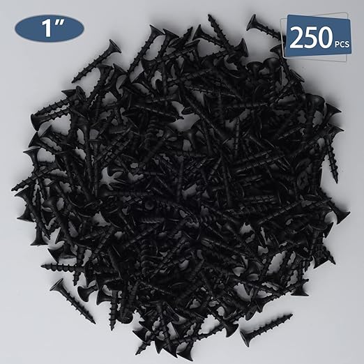 250pcs #6 × 1 inch High Hardness Drywall Screws, Black, Coarse Thread, Phillips Drive, Bugle Head, Black Wood Screws, Wood and More (1 in, 250)