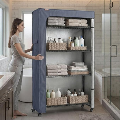 Large Wire Shelving Cover 48" W x 24" D x 72" H, 600D Oxford Waterproof Rack Cover with Storage Pocket, Heavy Duty Dustproof Shelf Unit Protector Guard for Warehouse & Garage