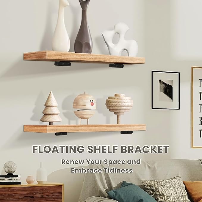 Alise Shelf Brackets 6 Inch,Heavy Duty Floating Shelf Bracket Mounting Brackets,Hidden L Brackets for Shelves,Metal Decorative Shelf Brackets Wall Shelf Supports Brackets DIY,Black,Pack of 4