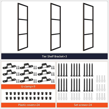 3-Tier Square Shelf Bracket, 39-1/4" Height, Wall/Ceiling Mount Storage Shelving, Black Powder-Coated Carbon Steel Carbon Steel, Rust-Resistant, 110 lbs Capacity, 3 Pack