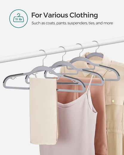 SONGMICS Pack of 100 Coat Hangers, Space-Saving Plastic Clothes Hangers, Non-Slip, 0.2 Inches Slim, 16.5 Inches Wide, 360° Swivel Silver Hook, Light and Dark Gray UCRP020G010