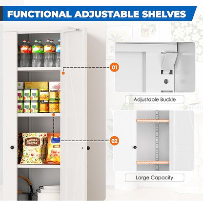 INTERGRAET 63" H Pantry Cabinet, Kitchen Pantry Storage Cabinets with 2 Doors and 4 Shelves, Metal Storage Cabinet,Cupboard for Home,Kitchen,Living Room/Dining, White