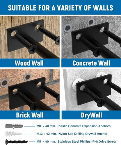 LEOPO 4-Pack 6 inch Floating Shelf Brackets, Hidden Shelf Bracket for Wood, Concealed Blind Shelving Support,Invisible Black Coated Brackets for DIY Decorative,Fit for Kitchen, Bathroom,Study Room