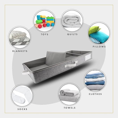 HOMELUX THEORY 2pc Low Profile Under Bed Storage Containers, Thin Under Couch Storage Organizer with Bins & Lids, Underbed Storage Box Ideal for Seasonal Clothes, Blankets, Fabric & Shoes (LightGray)