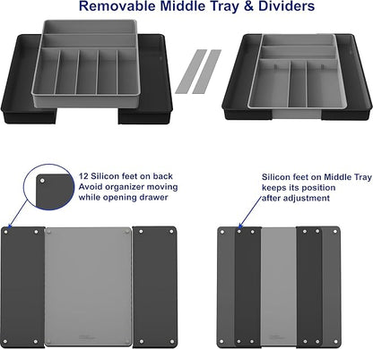 Simple Houseware Expandable Kitchen Drawer Flatware Organizer, Black/Gray