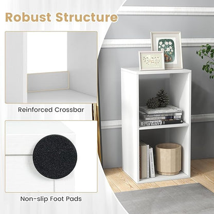 Giantex 2-Cube Bookcase, White Cubby Bookshelf w/Back Guardrail & Anti-Tipping Kits, 3-Tier Freestanding Storage Organizer with Shelves, Open Back Display Rack for Living Room, Bedroom