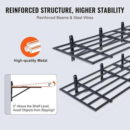 VEVOR Garage Shelving Wall Mounted, 2 x 6 ft Heavy Duty Garage Wall Shelves, 1600 lbs Load Capacity Garage Storage Rack Floating Shelves, 2 Pack, Suitable for Shop, Shed, Garage Storage