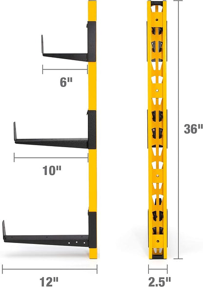 DEWALT 3-Piece Wall Mount Cantilever Wood and Lumber Storage Rack for Workshop Shelving, Multi-Depth Storage, Supports a Total of 273 lbs.