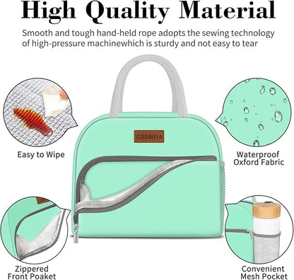Coobiiya Lunch Bag Women, Lunch Box Bag for Women Adult Men, Small Leakproof Cute Lunch Tote Large Capacity Reusable Insulated Cooler Lunch Container for Work/Office/Picnic/Travel-Green