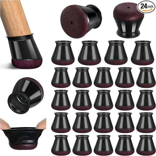 24 Pcs Chair Leg Floor Protectors, Black Silicone Chair Leg Protectors Caps Covers for Hardwood Floors, Furniture Pads Sliders with Wrapped Felt Bottom Medium (Fit:0.76"-1.18")