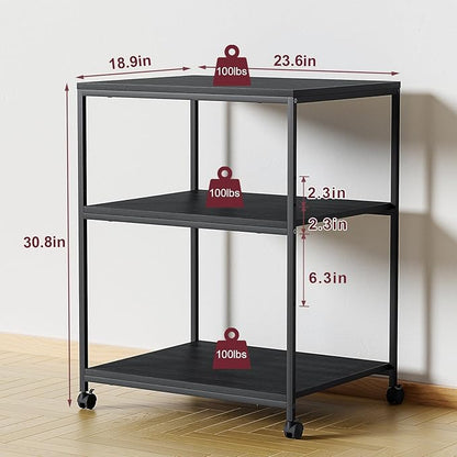 Large Printer Stand with Wheels, 3 Tier Printer Table for Home Office, Rolling Printer Cart with Adjustable Storage Shelf for Shredder Scanner Fax (Black)
