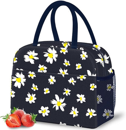 DALINDA Lunch Bag Lunch Box for Women Men Reusable Insulated Cooler Lunch Tote Bags, Leakproof Cute LunchBag Large Capacity for Work Travel Picnic, Daisy