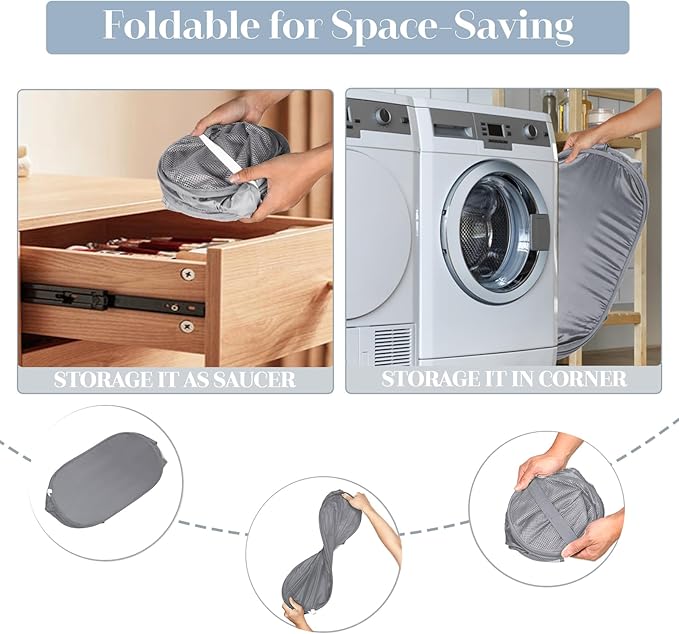 4 Pack Collapsible Laundry Baskets, Foldable Laundry Basket with Pocket, Durable Pop Up Hampers, Reinforced Handles Dirty Clothes Hamper for Laundry, Bedroom, Bathroom, Dorm, Travel or Camping Grey