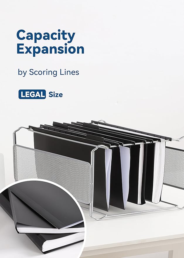 Plastic Legal Size Hanging File Folders, 12 Pack Black Hanging Folders, with Insertable 1/5-Cut Tabs for Filing Cabinets