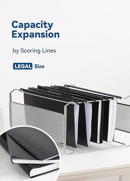 Plastic Legal Size Hanging File Folders, 12 Pack Black Hanging Folders, with Insertable 1/5-Cut Tabs for Filing Cabinets