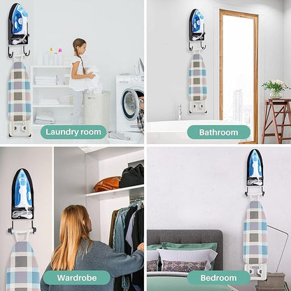 Ironing Board Hanger Wall Mount, Iron Hanger with Ironing Board Rack, Heat Resistant Iron Holder Wall Mount for Max 5 Inch Width (Black)
