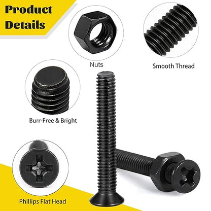 650pcs M3 Countersunk Screws Assortment Kit, M3x4/6/8/10/12/16/20 mm Phillips Flat Head Bolts and Nut Assorted Set, Machine Screws Grade 8.8 Alloy Steel Black Zinc Plated