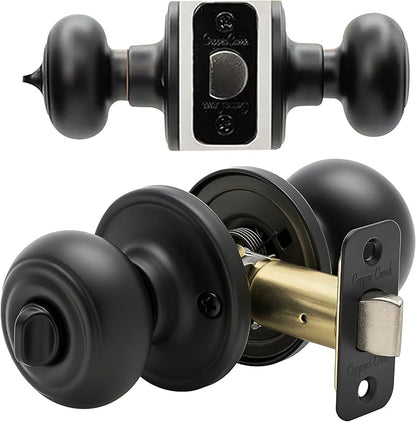 Copper Creek Colonial Privacy Interior Door Knob – ANSI Grade-3 Certified, Modern Heavy Duty Handle, Easy Install and Reversible for Bedroom, Bathroom and Closets – Matte Black (1 Pack)