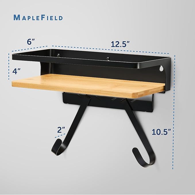 Maplefield Ironing Board Hanger with Shelf - Modern, Alloy Steel - Space-Saving Iron Storage & Laundry Organization - Board Wall Mount for Y & T Leg Styles - Integrated Appliance Holder - Wall Mount