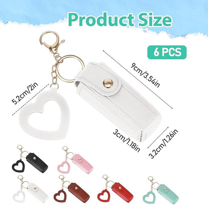 6 Pcs Lipstick Holder Keychain Leather Portable Lip Key Chain Lip Balm Organizer Holder Lipstick Travel Makeup Storage Case with Mirror for Women Perfume Fingernail Polish Christmas