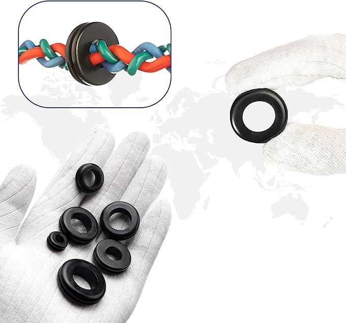 Rubber Grommets for Wiring-205pcs in 9 Sizes 1",1/2",1/4", 3/4", 3/8", 5/8", 5/16", 7/8",7/16" Waterproof hole rubber grommet kit & Tear Resistant Firewall Grommets wire grommet Ideal for Auto Sealing