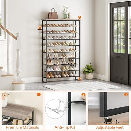 HOOBRO 10-Tier Shoe Rack for Entryway, 39.4" L Shoe Storage Organizer, Large Capacity Shoe Shelf for Closet, Front Door Entrance, Hallway, Holds 45-50 Pairs of Shoes, Greige and Black BG171XJ01