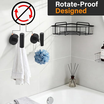 Nolimas Towel Coat Hook Matte Black SUS304 Stainless Steel Bathroom Clothes Cabinet Closet Sponges Robe Hook Wall Mounted Round Kitchen Heavy Duty Door Hanger 6 Packs