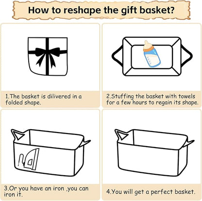OIAHOMY Woven Basket, Gift Basket Empty with Gift Bags, Ribbons and Wrap Tissue Paper, Rope Baskets for Baby Showers, Storage Baskets with Handles for Nursery, Pet Toy Organizer - Easter White