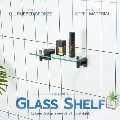 KOKOSIRI Wall Shelves Bathroom Hardware Glass Floating Shelf 12-Inch for Bedroom, Living Room, Kitchen, Hanging Rack Oil Rubbed Bronze B1105ORB-L12