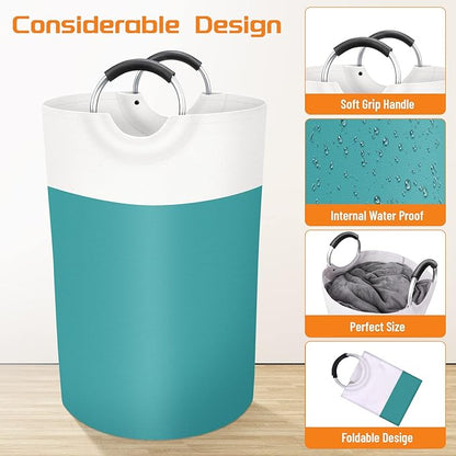 BlissTotes 75L Laundry Basket, Freestanding Laundry Hamper, Collapsible Dirty Clothes Hamper, Waterproof Fabric with Foam Protected Aluminum Handles for College, Dorm, Family (Green)