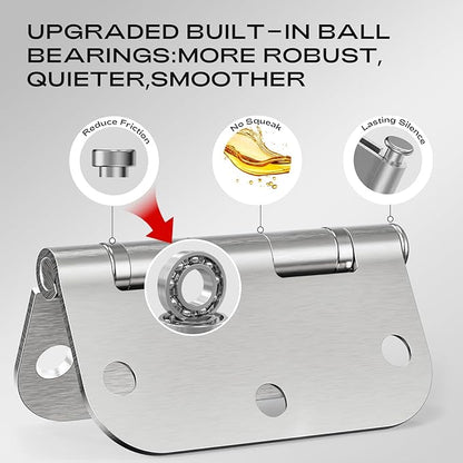 Brushed Nickel Door Hinges 12 Pack 3.5 Inch 5/8" Radius Round Satin Nickel Interior Ball Bearing Hinges with 5/8" Radius Corners Squeak-Free Silver Hardware