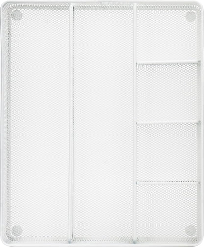 Annova Desk Top Organizer Tray for Office Organization - Metal Mesh - Storage Tray with Dividers for Pens, Desktop Accessories, Bathroom, Kitchen, Makeup and Office Supplies (Large, White)